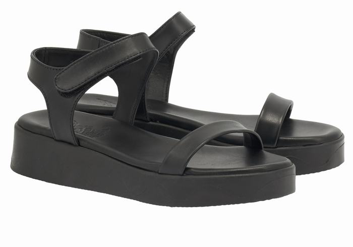 Black Ancient Greek Sandals Salamina Leather Women Platform Sandals | QNC3562JQ