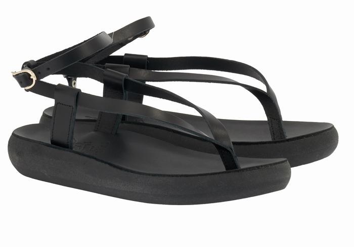 Black Ancient Greek Sandals Salomi Comfort Women Ankle Strap Sandals | RVB3025XT