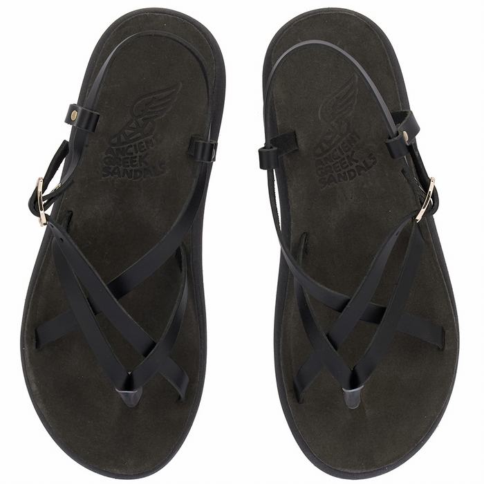 Black Ancient Greek Sandals Semele Comfort Women Back-Strap Sandals | VYJ1891XA