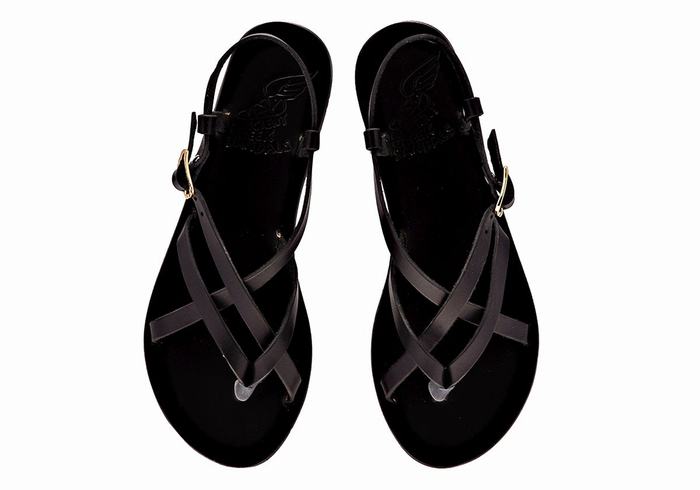 Black Ancient Greek Sandals Semele Leather Women Back-Strap Sandals | NCL2336KK