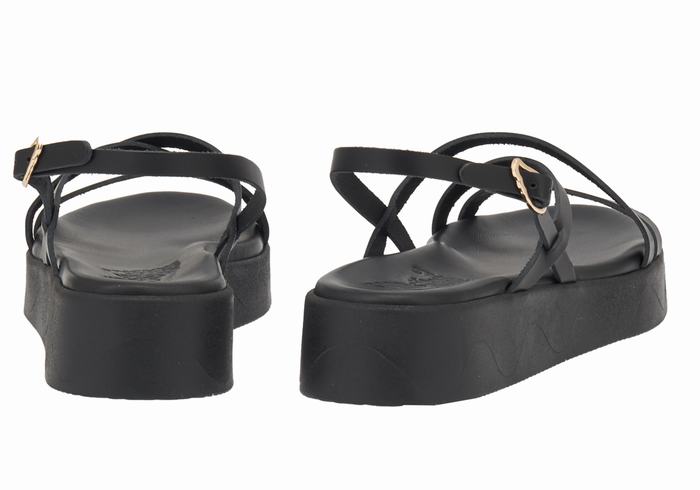 Black Ancient Greek Sandals Silia Leather Women Platform Sandals | NSZ5859OZ