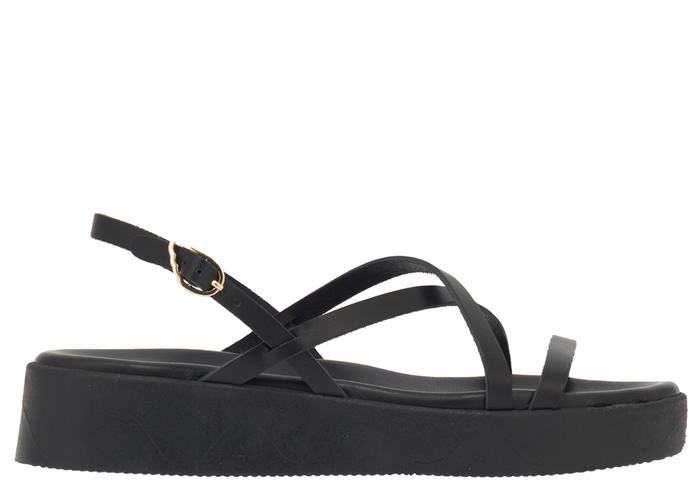 Black Ancient Greek Sandals Silia Leather Women Platform Sandals | NSZ5859OZ