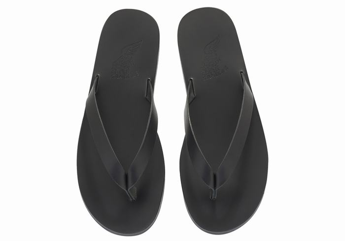 Black Ancient Greek Sandals Solon Leather Men Flip Flops | BGU987BG