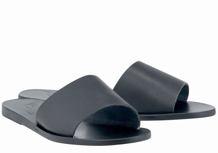 Black Ancient Greek Sandals Taygete Women Slide Sandals | YOS346UR