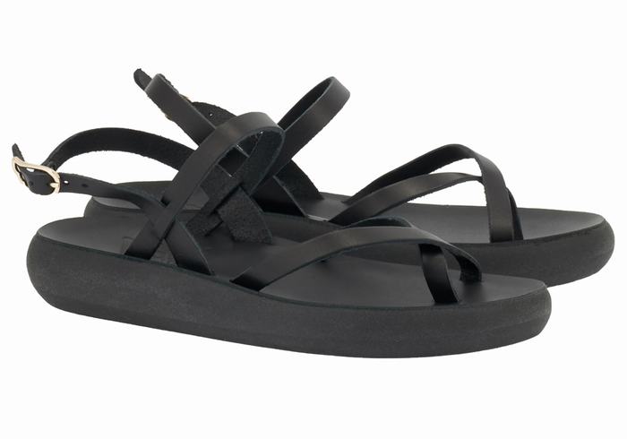 Black Ancient Greek Sandals Tereza Comfort Women Back-Strap Sandals | XFQ3942HD