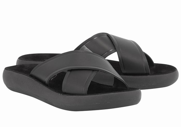 Black Ancient Greek Sandals Thais Comfort Women Slide Sandals | ZEL8959SB