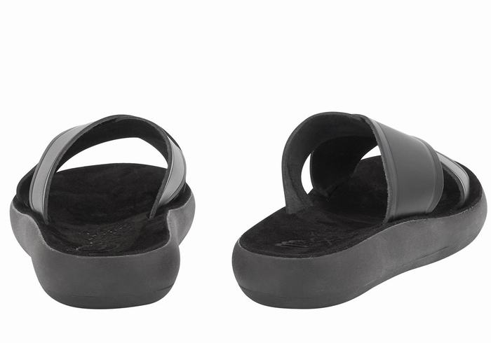 Black Ancient Greek Sandals Thais Comfort Women Slide Sandals | ZEL8959SB