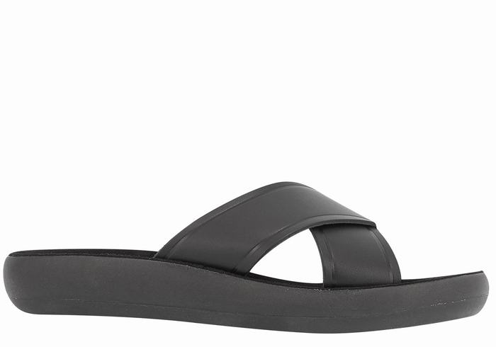 Black Ancient Greek Sandals Thais Comfort Women Slide Sandals | ZEL8959SB