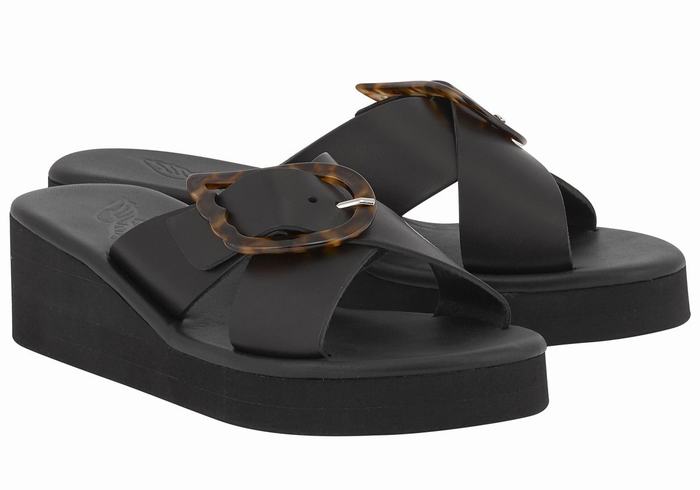 Black Ancient Greek Sandals Thais Rainbow Women Wedge Sandals | VIM6580OQ