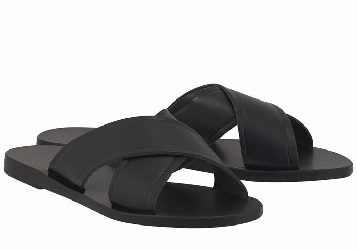 Black Ancient Greek Sandals Thais Women Slide Sandals | MZU7814QT