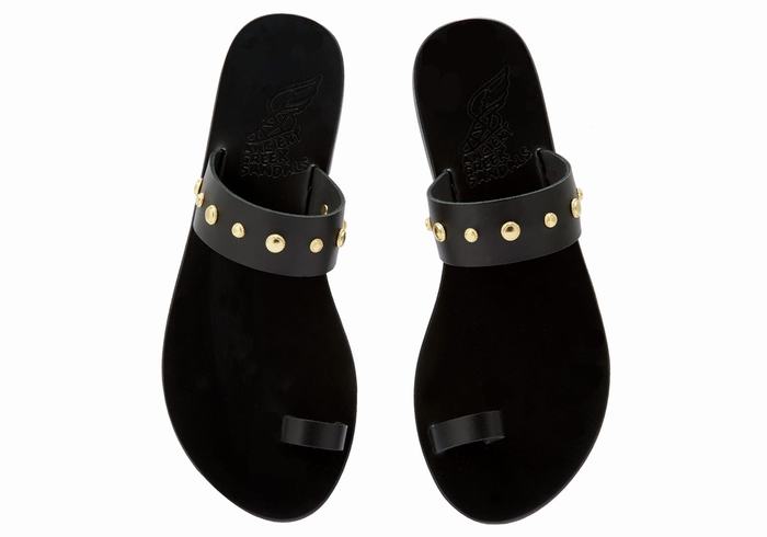 Black Ancient Greek Sandals Thalia Bee Women Toe-Post Sandals | CTA5670VO