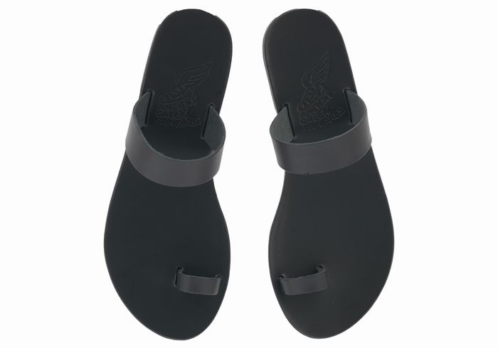 Black Ancient Greek Sandals Thalia Leather Women Toe-Post Sandals | CJE7393XM