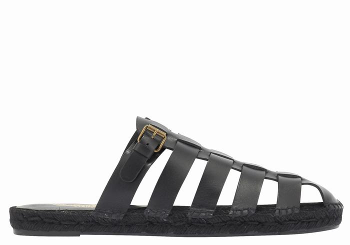 Black Ancient Greek Sandals Thasos 210 Men Fisherman Sandals | XNI7062ZV