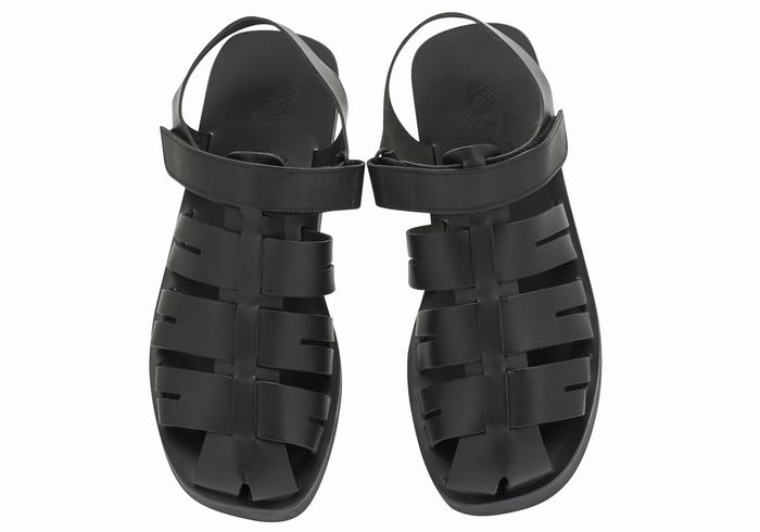 Black Ancient Greek Sandals Tilemachos Men Fisherman Sandals | SCJ848KR