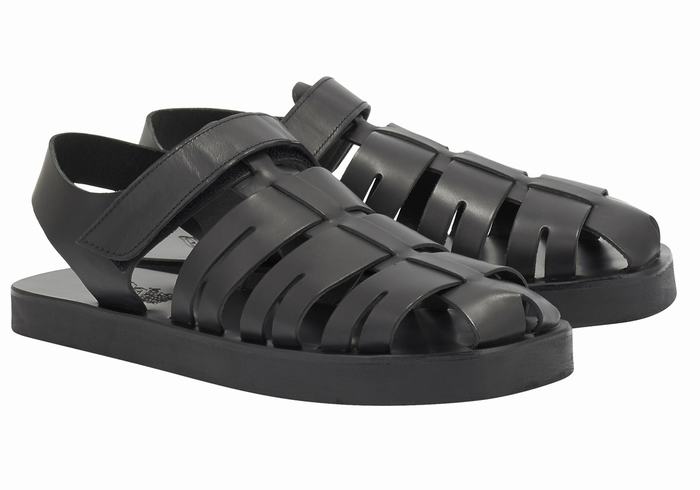 Black Ancient Greek Sandals Tilemachos Men Fisherman Sandals | SCJ848KR