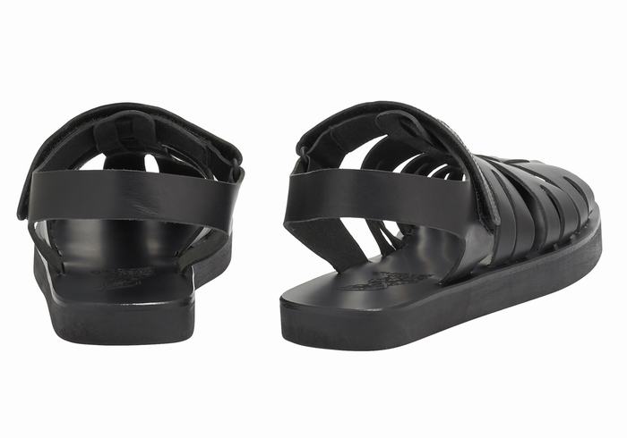 Black Ancient Greek Sandals Tilemachos Men Fisherman Sandals | SCJ848KR