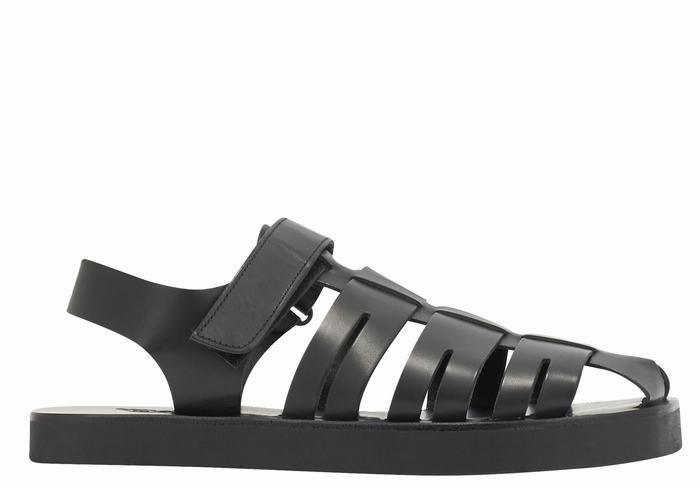 Black Ancient Greek Sandals Tilemachos Men Fisherman Sandals | SCJ848KR