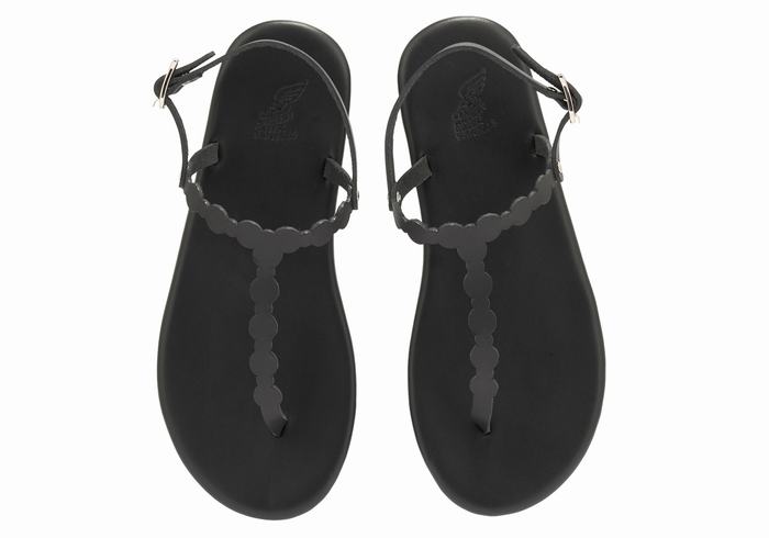 Black Ancient Greek Sandals Velos Flip Flop Women Back-Strap Sandals | QJB4155YL