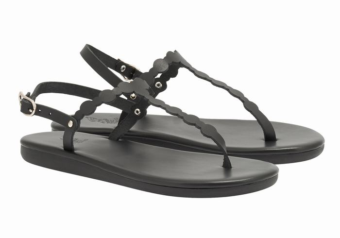 Black Ancient Greek Sandals Velos Flip Flop Women Back-Strap Sandals | QJB4155YL