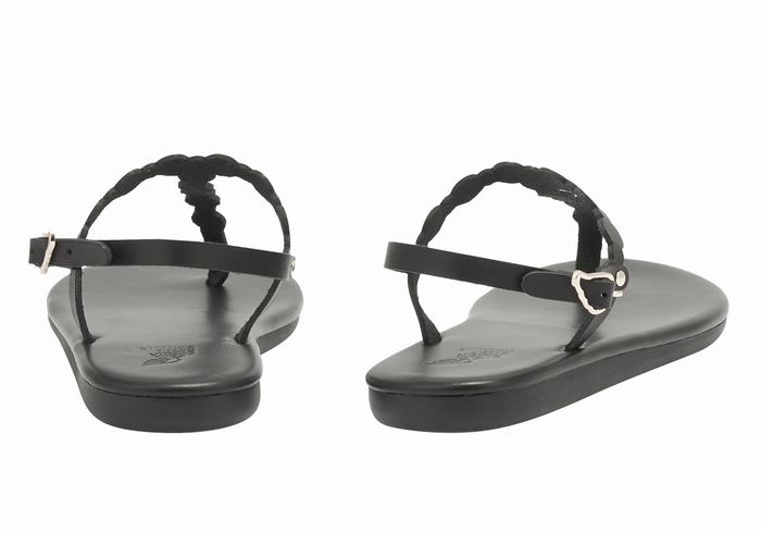 Black Ancient Greek Sandals Velos Flip Flop Women Back-Strap Sandals | QJB4155YL