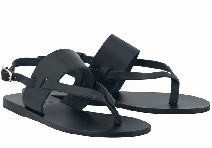 Black Ancient Greek Sandals Zoe Flip Flop Leather Women Back-Strap Sandals | VFJ1187QA