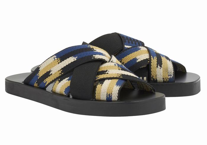 Black Blue Ancient Greek Sandals Neoklis Men Slide Sandals | VJC5866FB