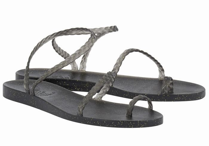 Black Gold Ancient Greek Sandals Eleftheria Women Braided Sandals | XDB1140UG