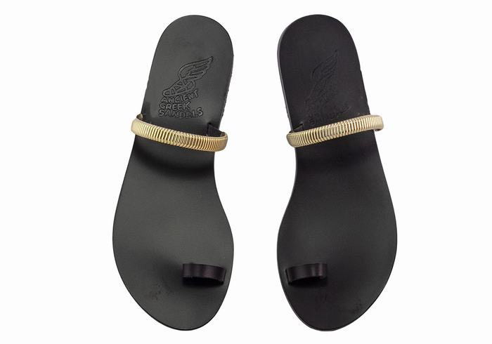 Black Gold Ancient Greek Sandals Konaki Women Toe-Post Sandals | JVX8380AU