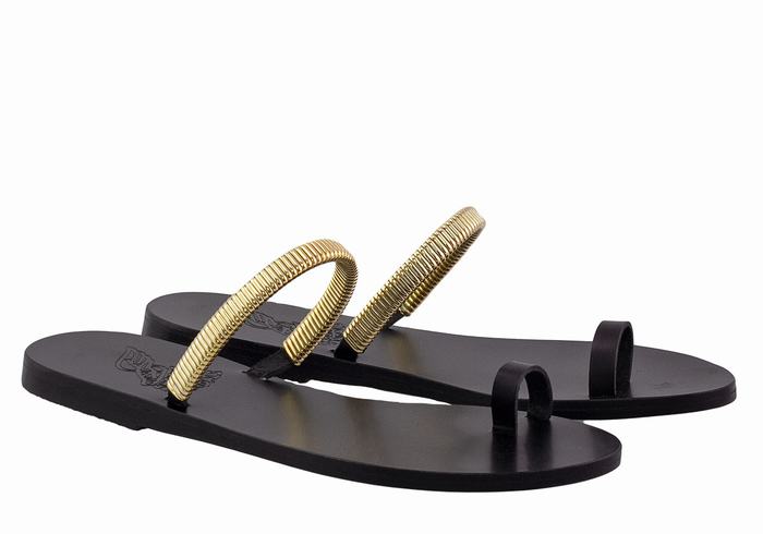 Black Gold Ancient Greek Sandals Konaki Women Toe-Post Sandals | JVX8380AU