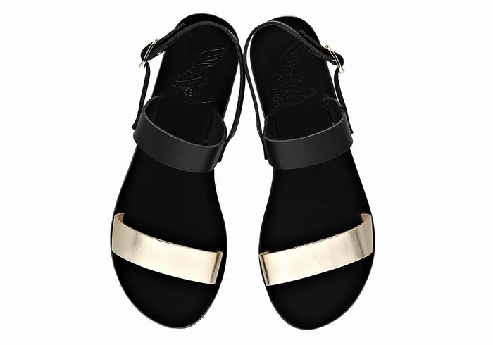 Black Gold White Ancient Greek Sandals Clio Women Back-Strap Sandals | TDI6048WW