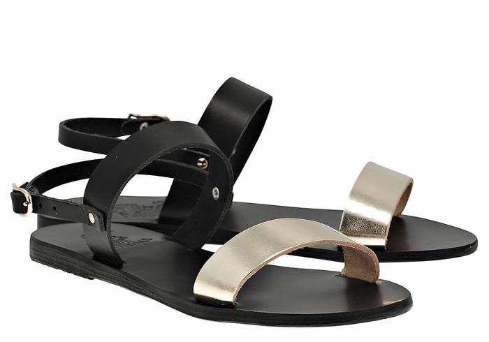 Black Gold White Ancient Greek Sandals Clio Women Back-Strap Sandals | TDI6048WW