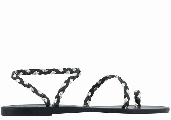 Black Gold White Ancient Greek Sandals Eleftheria Leather Women Braided Sandals | NCI6997CR