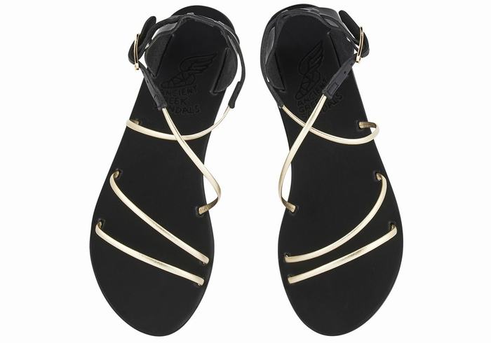 Black Gold White Ancient Greek Sandals Meloivia Women Ankle Strap Sandals | VLE4489YY