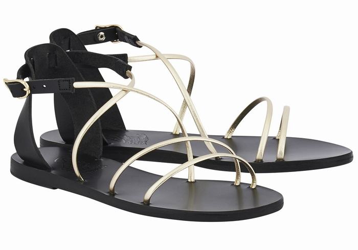 Black Gold White Ancient Greek Sandals Meloivia Women Ankle Strap Sandals | VLE4489YY