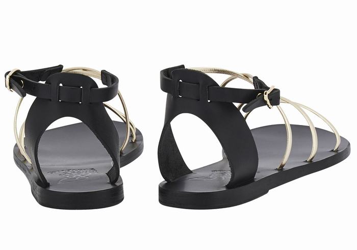 Black Gold White Ancient Greek Sandals Meloivia Women Ankle Strap Sandals | VLE4489YY