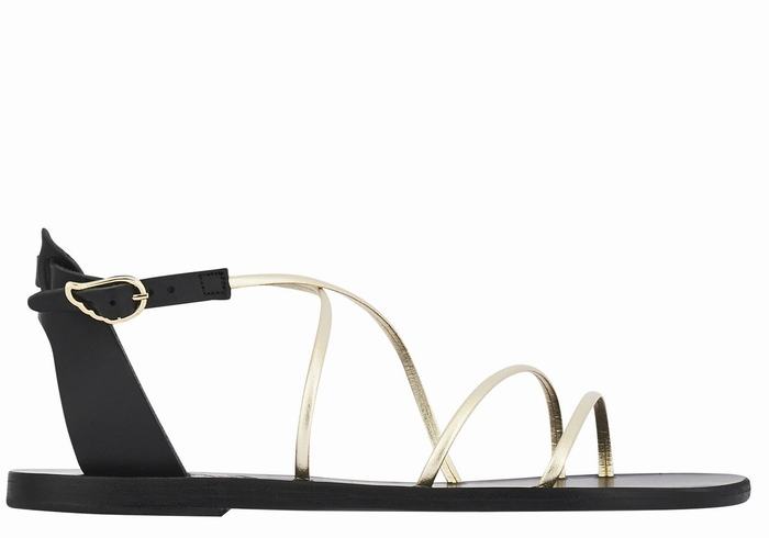 Black Gold White Ancient Greek Sandals Meloivia Women Ankle Strap Sandals | VLE4489YY