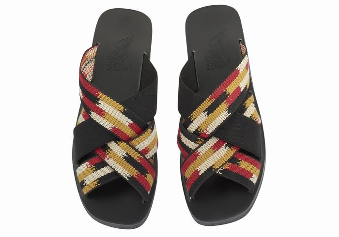 Black Red Ancient Greek Sandals Neoklis Men Slide Sandals | GVM1345JR