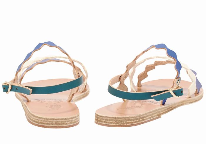 Blue White Ancient Greek Sandals Clio Onda Women Back-Strap Sandals | OMF4314NP