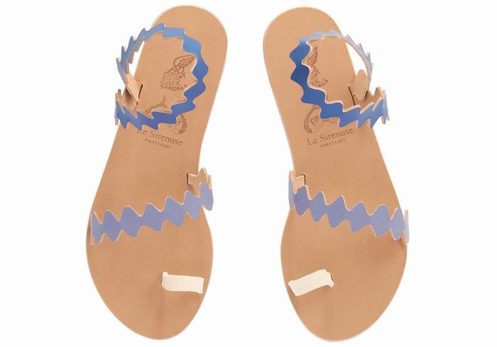 Blue White Ancient Greek Sandals Eleftheria Onda Leather Women Toe-Post Sandals | OEY5021FW