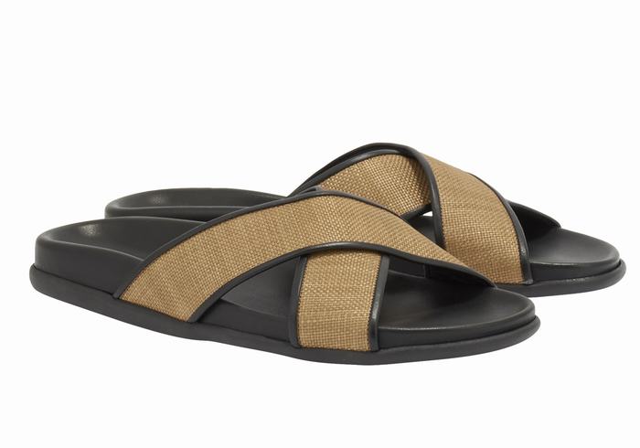 Brown Black Ancient Greek Sandals Thais Footbed Women Slide Sandals | CCK7023RY