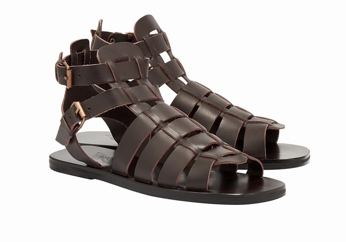 Chocolate Ancient Greek Sandals Alexandros Leather Men Fisherman Sandals | LVQ7885OO