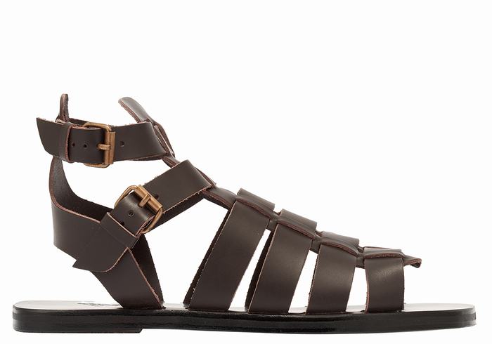 Chocolate Ancient Greek Sandals Alexandros Leather Men Fisherman Sandals | LVQ7885OO