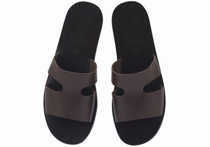 Chocolate Ancient Greek Sandals Apteros Men Slide Sandals | KFG3172HI