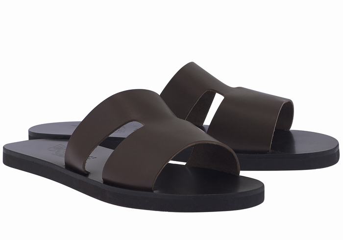 Chocolate Ancient Greek Sandals Apteros Men Slide Sandals | KFG3172HI