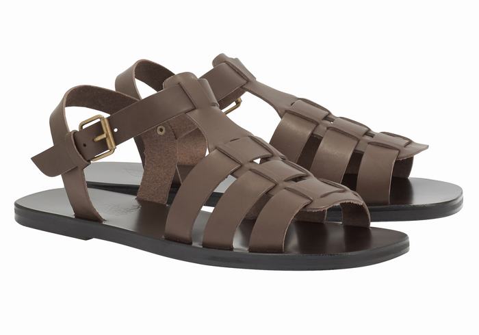 Chocolate Ancient Greek Sandals Ektoras Leather Men Fisherman Sandals | VTA7829NH