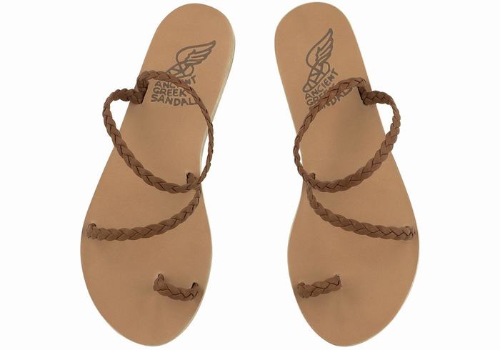 Chocolate Ancient Greek Sandals Eleftheria Leather Women Braided Sandals | MEX8484TH