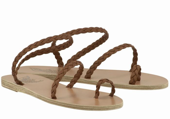 Chocolate Ancient Greek Sandals Eleftheria Leather Women Braided Sandals | MEX8484TH