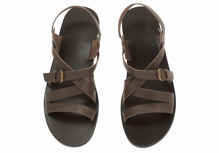 Chocolate Ancient Greek Sandals Hercules Leather Men Casual Sandals | UAR2355NI