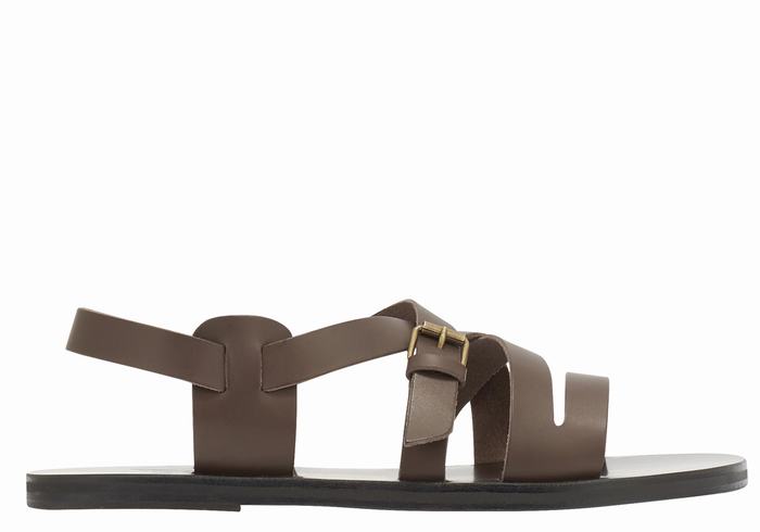 Chocolate Ancient Greek Sandals Hercules Leather Men Casual Sandals | UAR2355NI