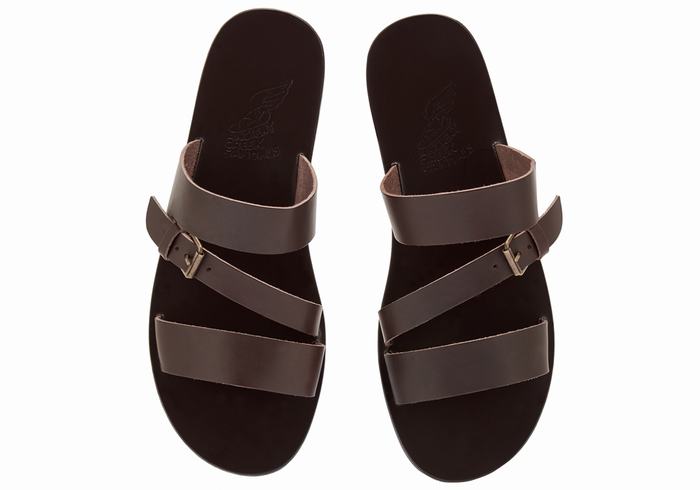 Chocolate Ancient Greek Sandals Ifiklis Leather Men Slide Sandals | MSU2039KL